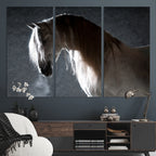 Large Wall Art Cream Colored Horse on Grey Background Canvas