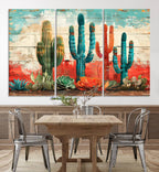 Colorful Cacti Wall Art | Framed Vibrant Succulent Canvas