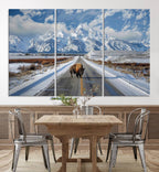 Bison Wall Art | Snowy Road Wall Art | Framed Mountain Landscape Canvas