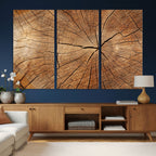 Tree Ring Canvas Art, Rustic Wood Grain Wall Art, Tree Slice Decor for Modern Homes