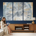 Radiant Abstract Wood Rings Canvas Art, Modern Triptych Wall Decor for Living Room or Office
