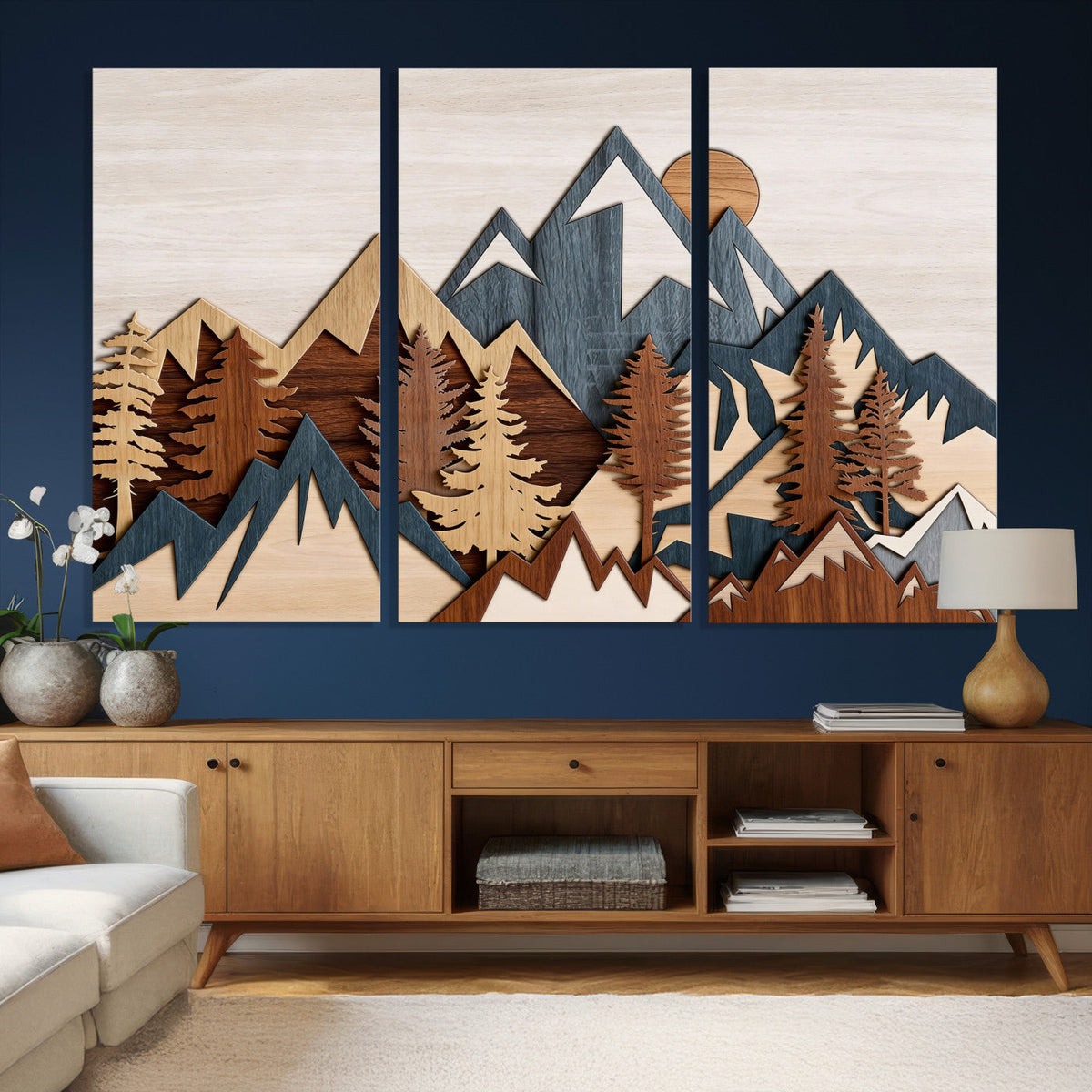 Rustic Abstract Wood Panel Effect Canvas | Mountain Range Top Wood Wall Art Canvas Print