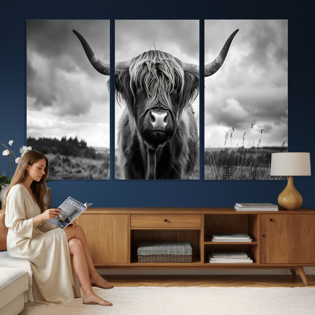 Scottish Cow Wall Art Canvas Print, Longhorn Wall Art