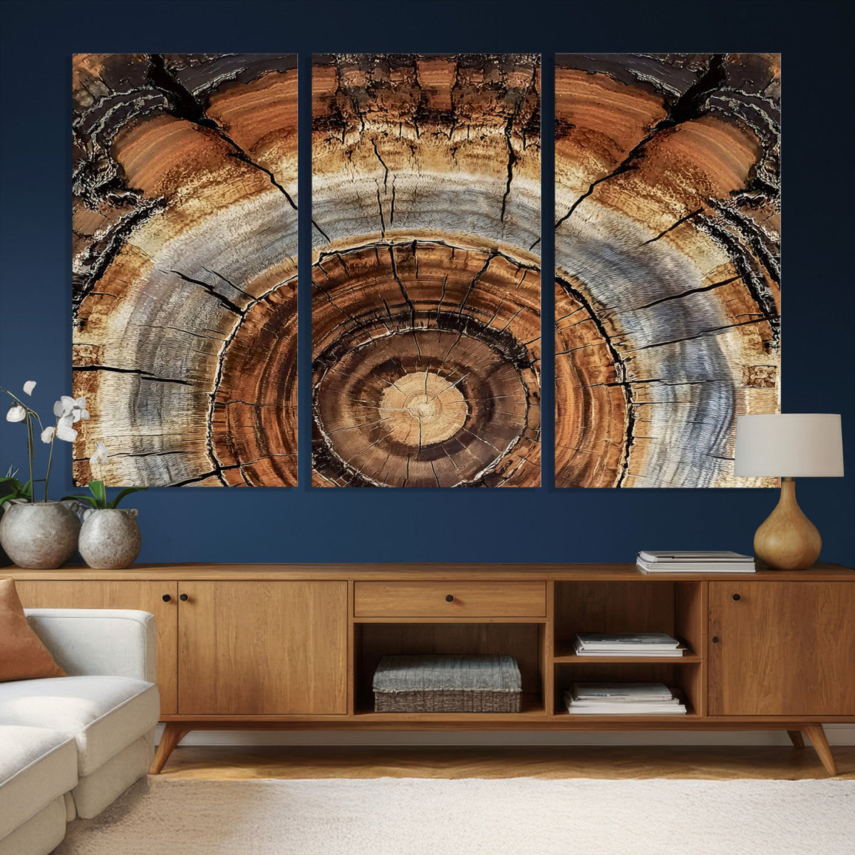Tree Rings Wall Art Canvas Print, Rustic Wood Grain