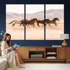 Wild Horse Wall Art Canvas Print, Framed Rustic Western Art, Desert Horse Scene