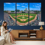 Wrigley Field Baseball Stadium Canvas Wall Art, Packed Crowd and Chicago Skyline