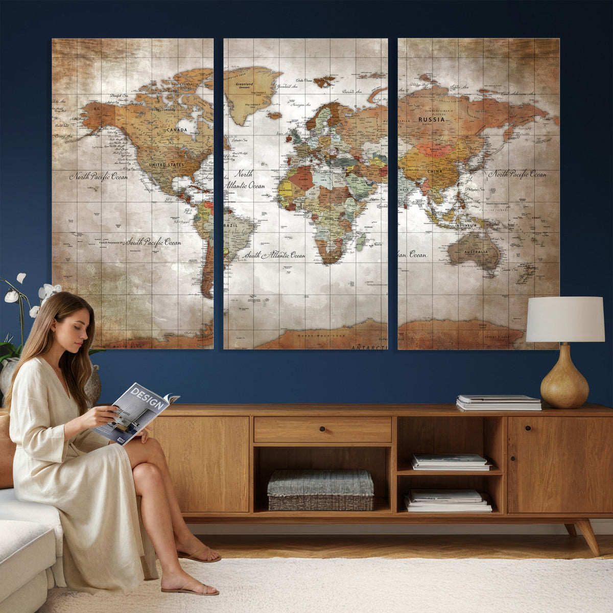 Vibrant Watercolor World Map Canvas Wall Art | Framed Travel Map