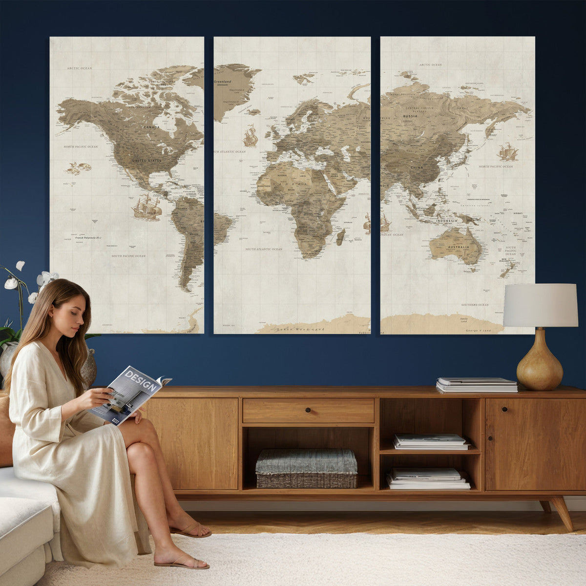 Detailed World Map Wall Art Canvas Print