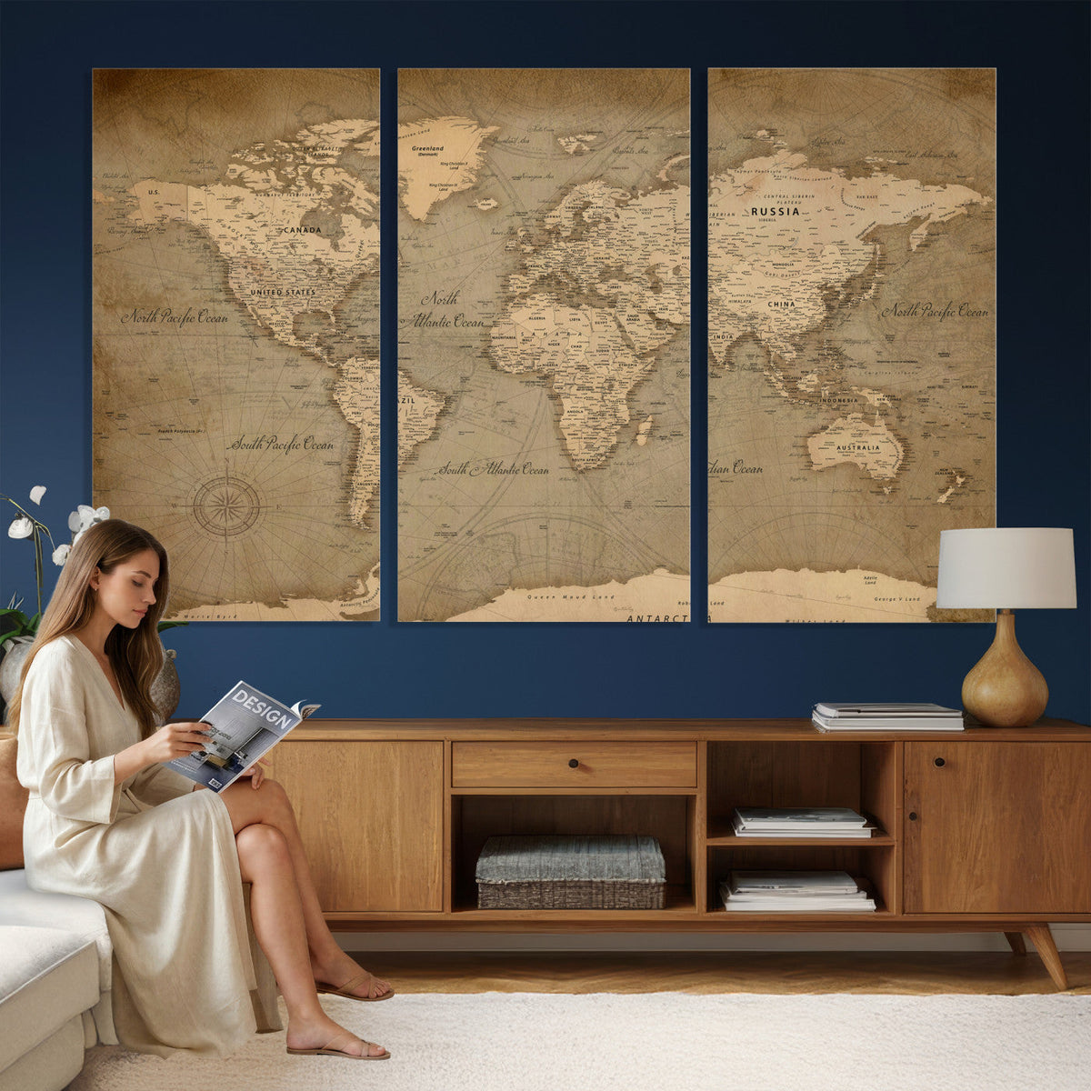 Dark World Map Canvas Print | Framed Travel Map Wall Art