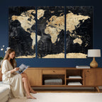 Framed Large World Map Wall Art Canvas Print for Living Room