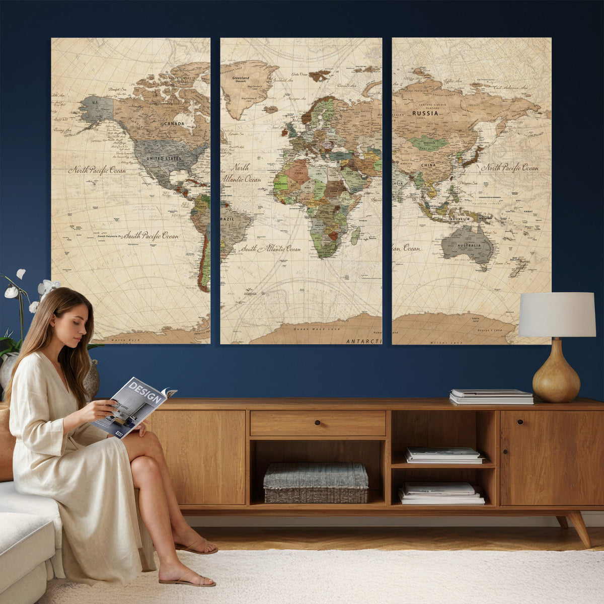 Framed World Map Wall Art for Home and Office Decor