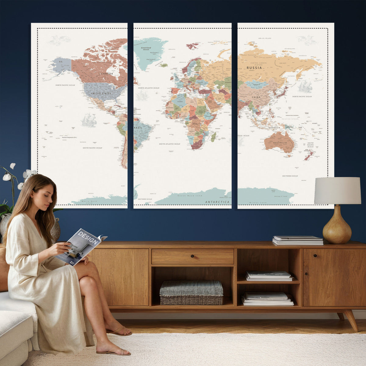 Pastel Colors World Map Wall Art Canvas Print
