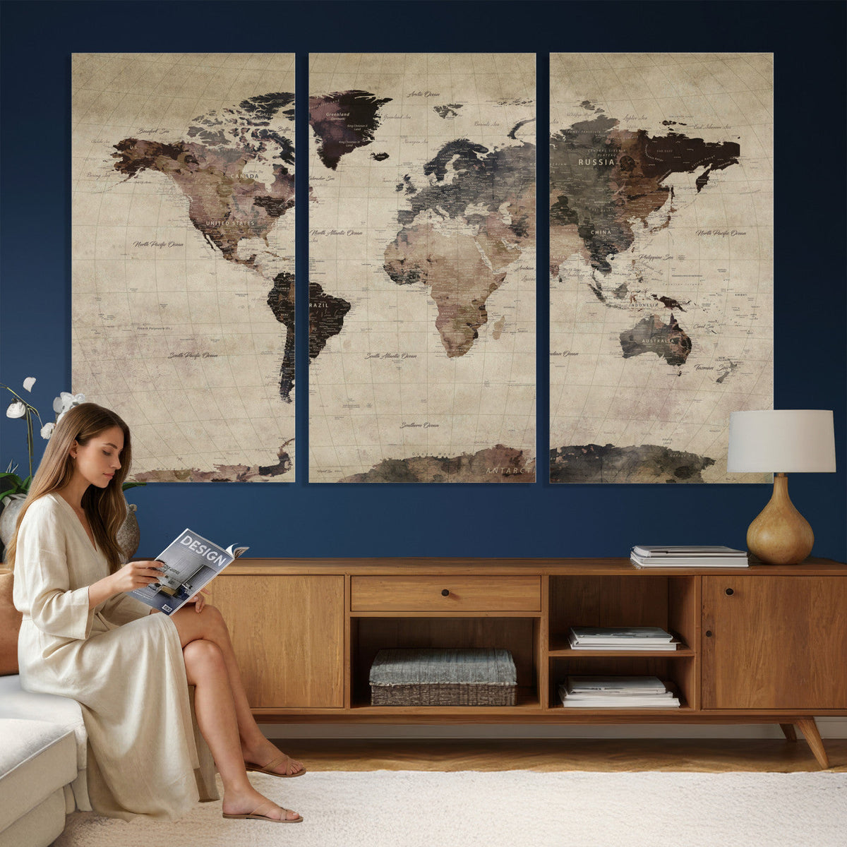 World Map Canvas Print, Detailed Map of the World, Adventure Gift for Couples and Anniversaries
