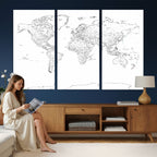 World Map Canvas Print, Framed Modern Detailed Map of the World for Home or Office