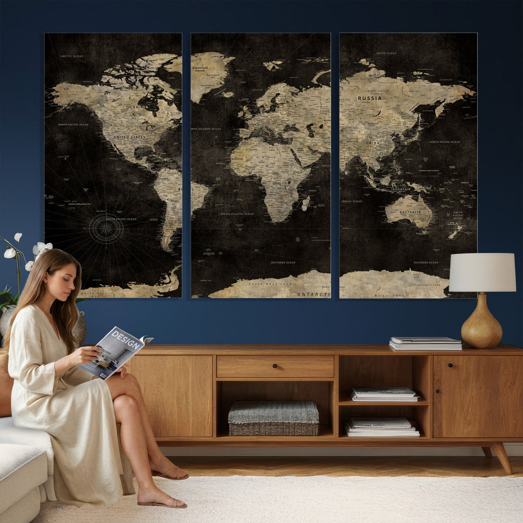 Push Pin World Map Canvas Wall Art Print, Interactive Travel Map