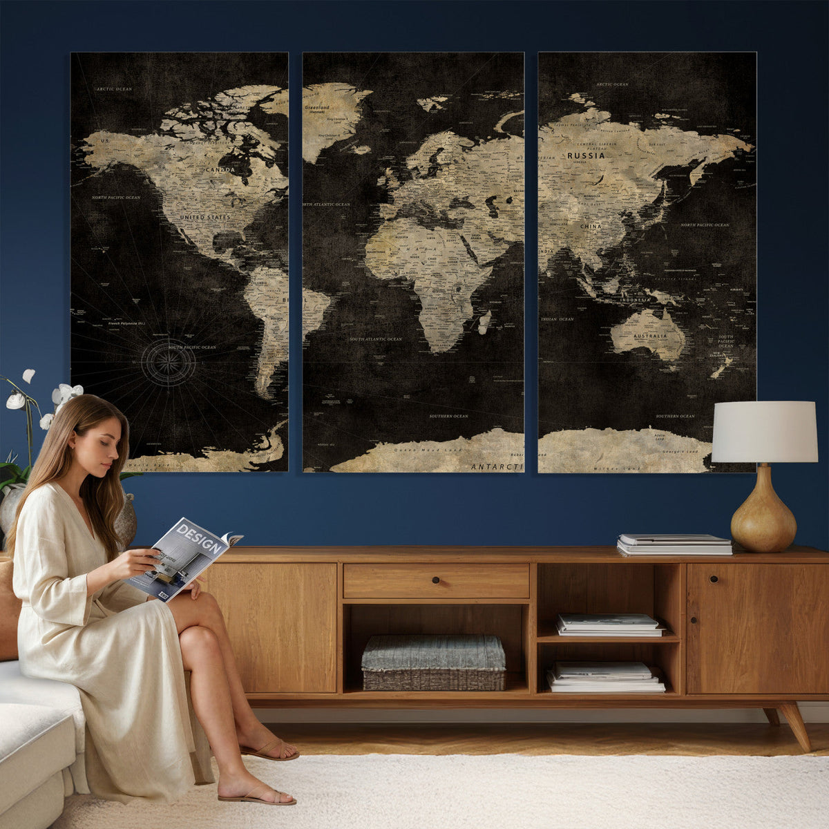 Push Pin World Map Canvas Wall Art Print, Interactive Travel Map