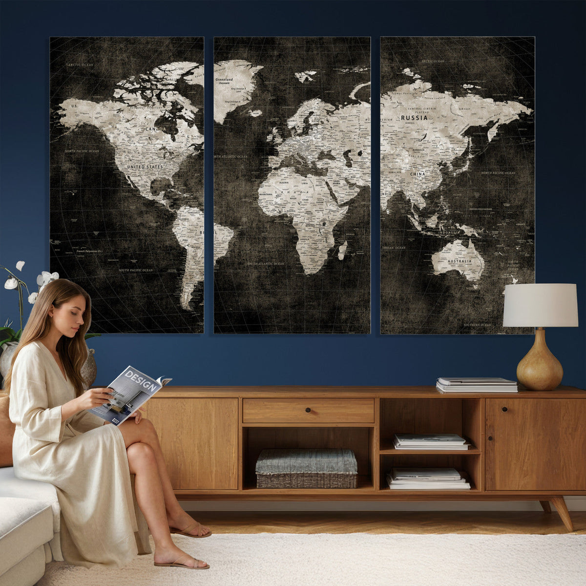 Vintage World Map Wall Art Canvas Print | Framed Large Map Wall Art