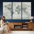 Neutral Vintage World Map Canvas Wall Art Print, Classic Map Artwork