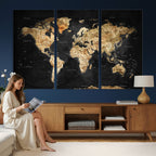 World Map Canvas Wall Art with Famous Landmarks | Framed Travel Map