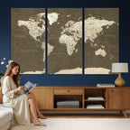 Vintage World Map Canvas Print | Framed Travel Map Wall Art for Couples