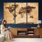 Modern Red and Gray World Map Canvas Print | Framed Wall Art