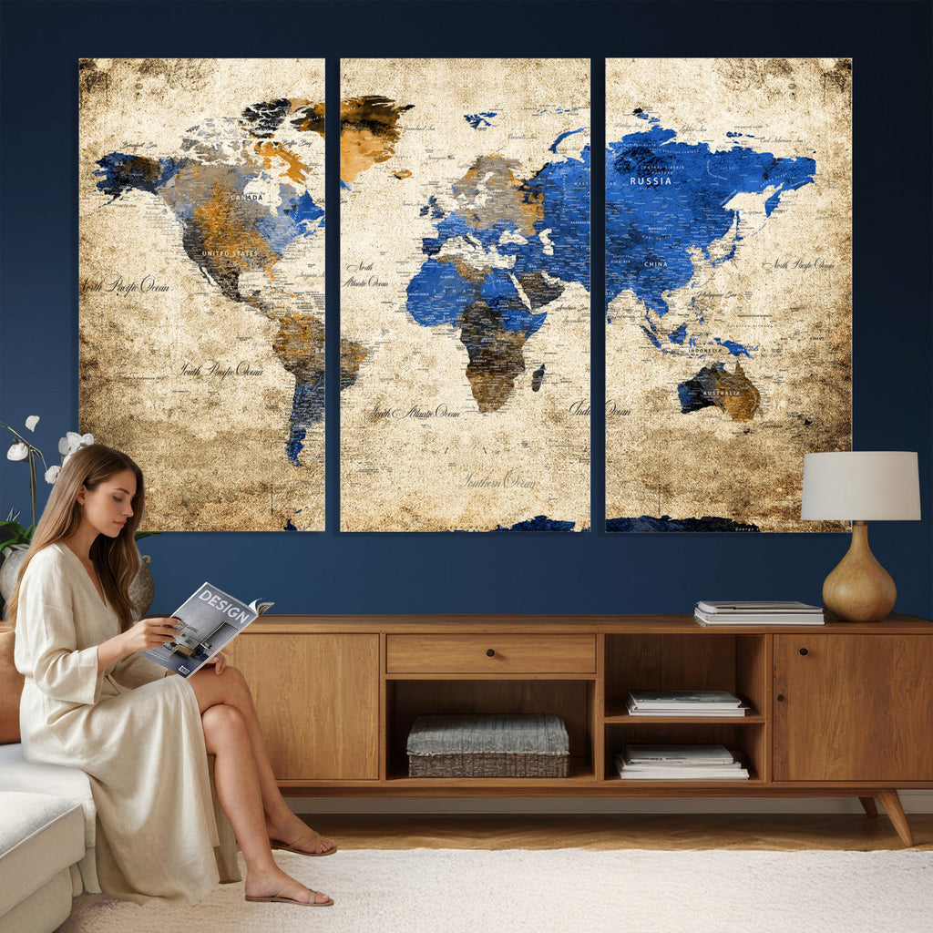 World Map Canvas Print | Colorful Abstract Travel Map, Framed Wall Art