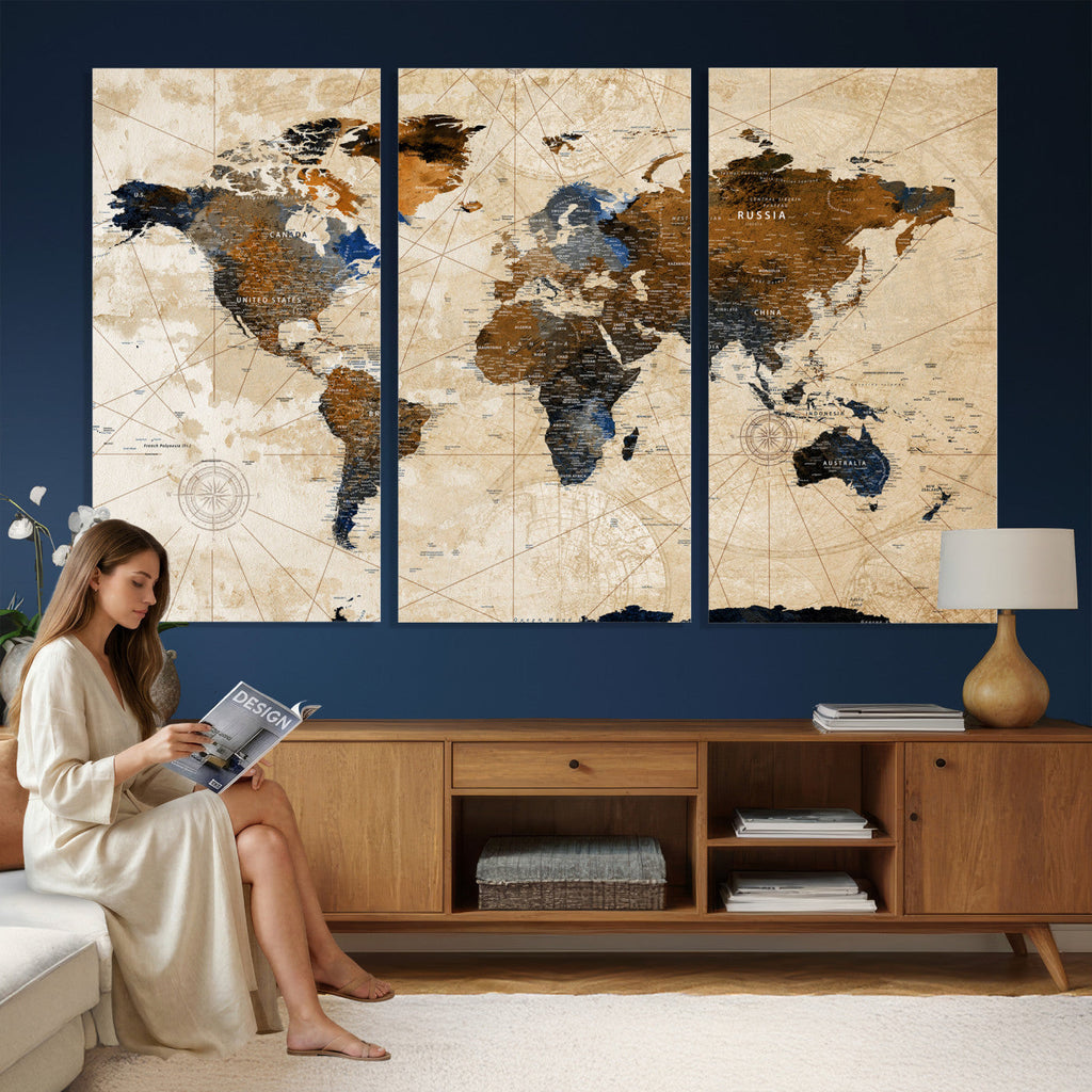 World Map Canvas Art Print | Framed Travel Map Wall Art