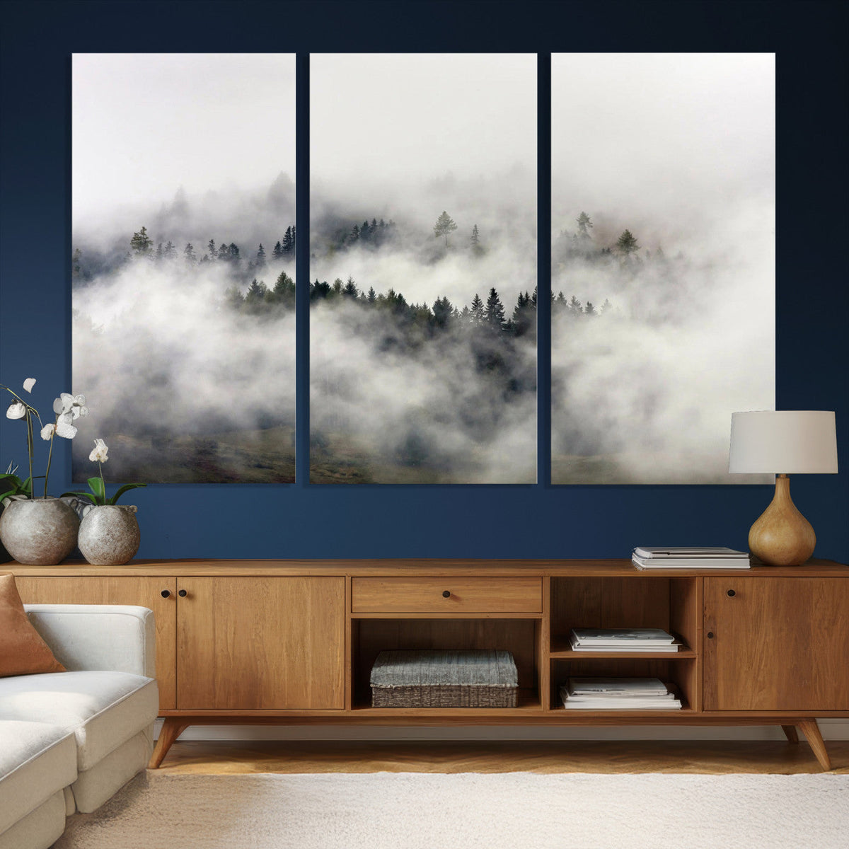 Foggy Forest Wall Art Canvas Print, Misty Pine Tree Landscape