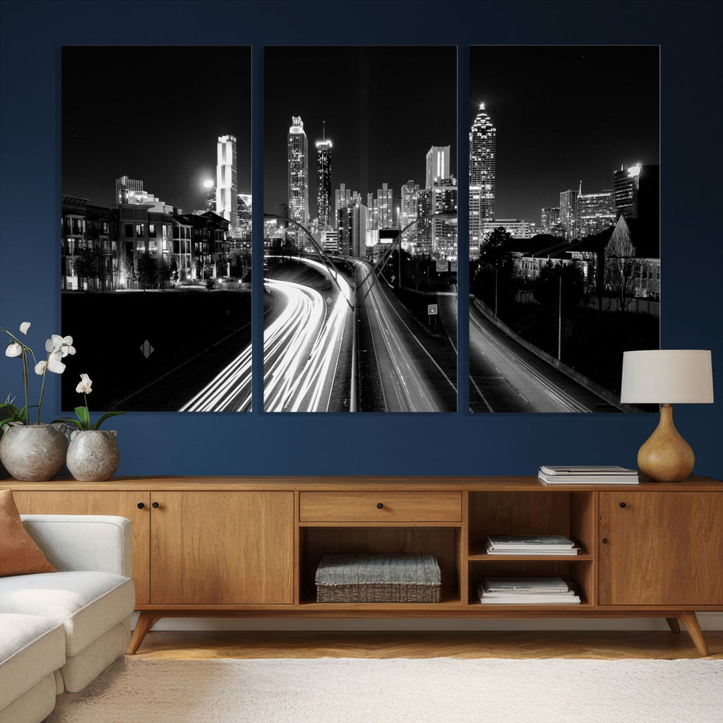 Atlanta Skyline Wall Art Canvas Print, Atlanta Downtown Night Cityscape