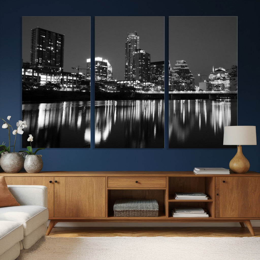 Austin Skyline Wall Art Canvas Print, Austin Downtown Night Cityscape