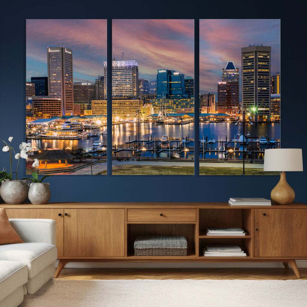 Baltimore Skyline Wall Art Canvas Print, Baltimore Downtown Night Cityscape