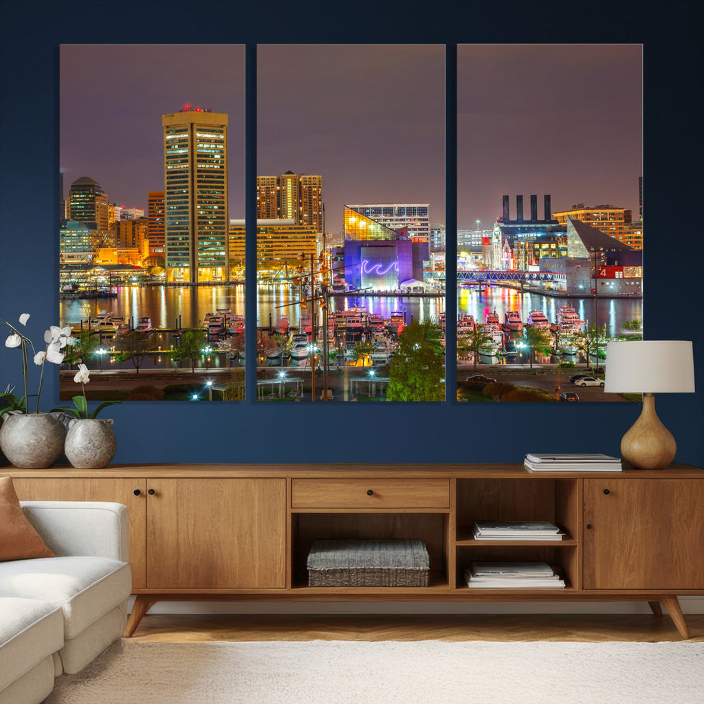 Baltimore Skyline Wall Art Canvas Print, Baltimore Downtown Night Cityscape