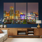Baltimore Skyline Wall Art Canvas Print, Baltimore Downtown Night Cityscape