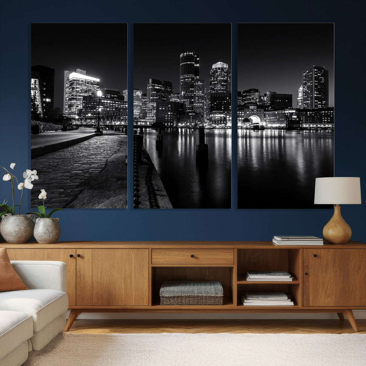 Boston Wall Art Canvas Print, Boston City Downtown Night Cityscape