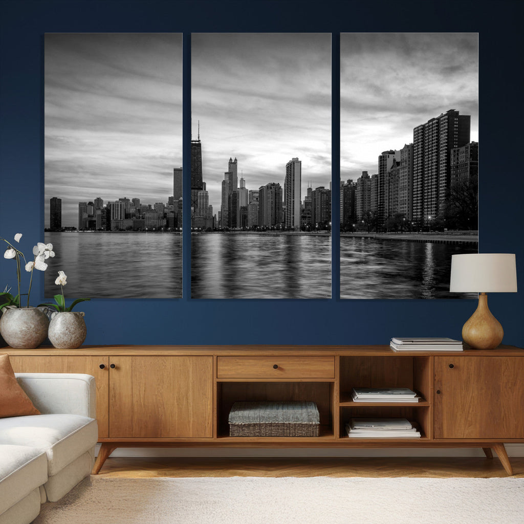 Chicago Wall Art Canvas Print, Chicago City Downtown Night Cityscape