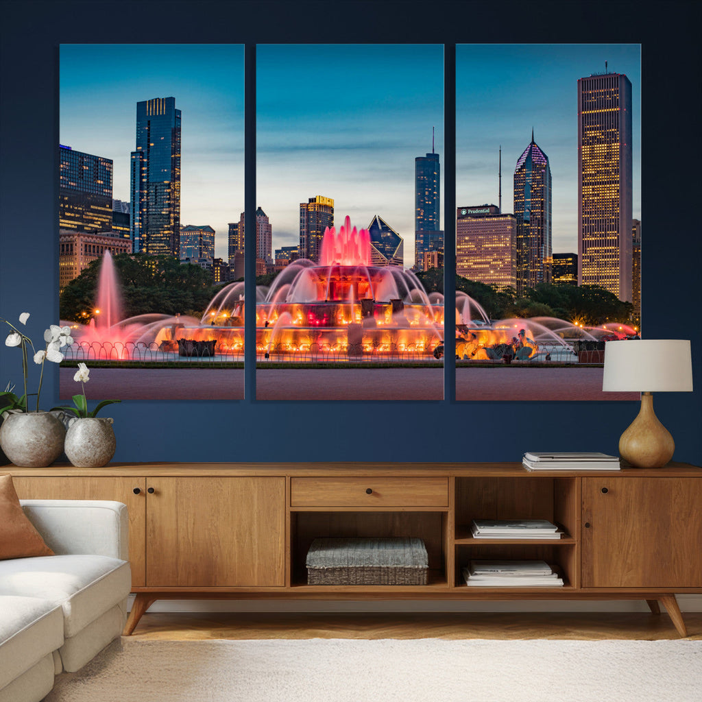 Chicago Wall Art Canvas Print - Chicago City Downtown Night Cityscape