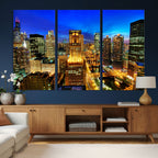 Chicago Wall Art Canvas Print - Chicago City Downtown Night Cityscape