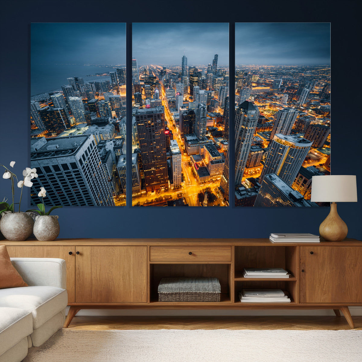 Chicago Wall Art Canvas Print - Chicago City Downtown Night Cityscape