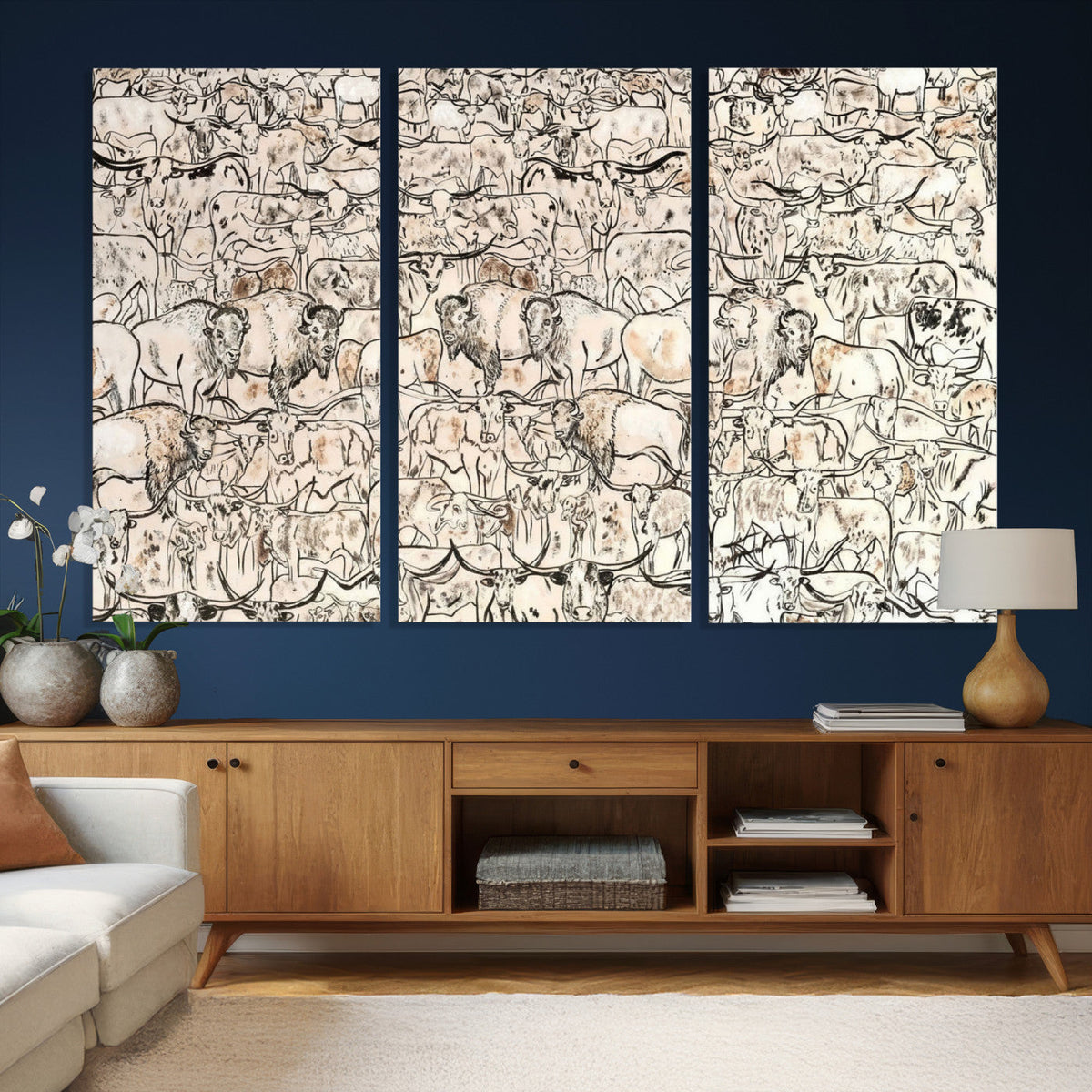 Abstract Bison Wall Art Canvas Print, Abstract Animal Art for Cabin Decor