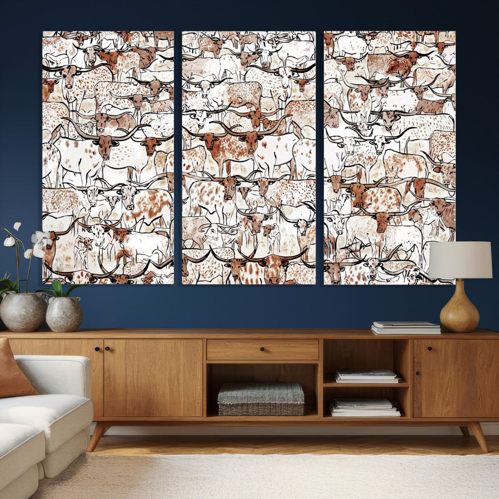 Abstract Longhorn Herd Wall Art Canvas Print