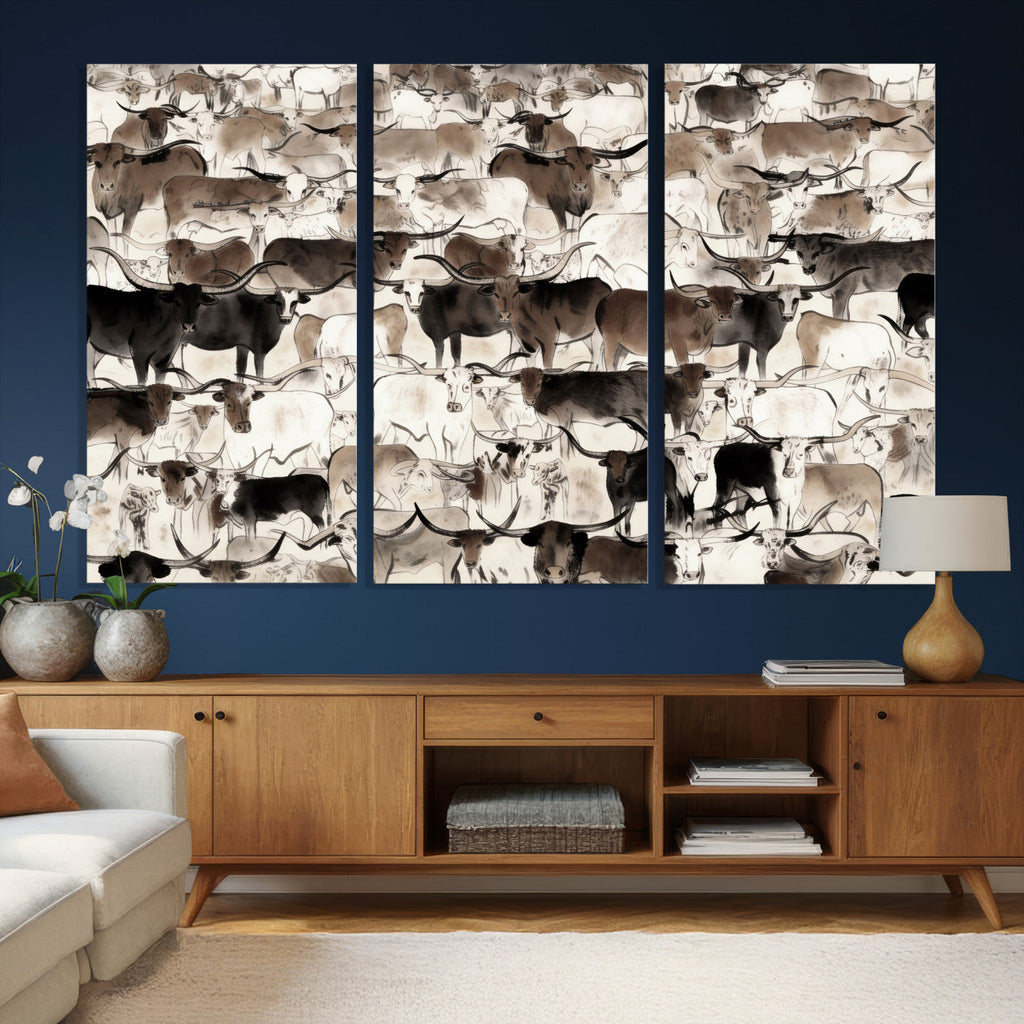 Abstract Texas Longhorn Print, Longhorn Herd Print