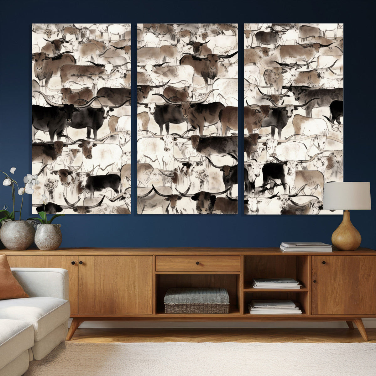 Abstract Texas Longhorn Print, Longhorn Herd Print