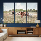 Texas Longhorn Cattle Wall Art Canvas Print, Western Ranch Landscape Decor
