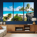 Tropical Beach Wall Art Canvas Print, Palm Tree Ocean Landscape Photography