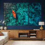 Turquoise Ocean Boat Wall Art Canvas Print