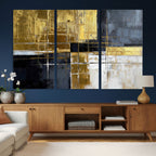 Gold Navy Abstract Wall Art Canvas Print, Modern Luxury Geometric Art for Living Room and Office
