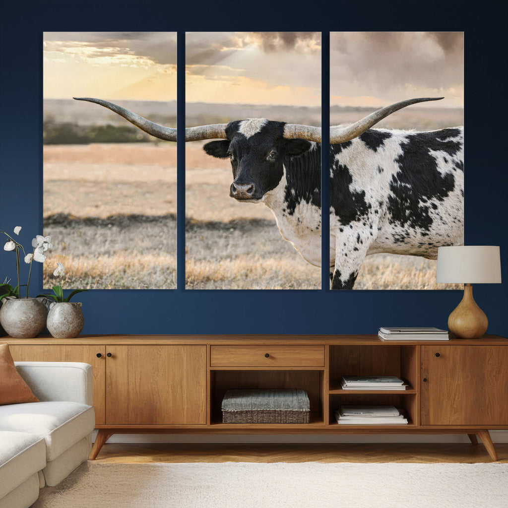 Texas Longhorn Bull Rustic Wall Art Canvas Print
