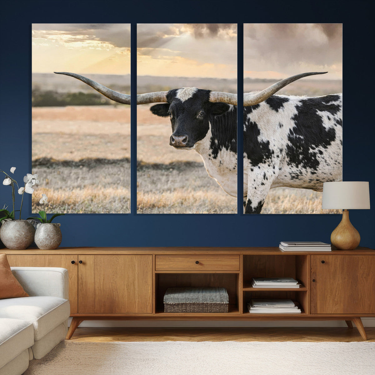 Texas Longhorn Bull Rustic Wall Art Canvas Print