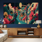 Colorful Japanese Landscape Print: Maximalist Panoramic Wall Art