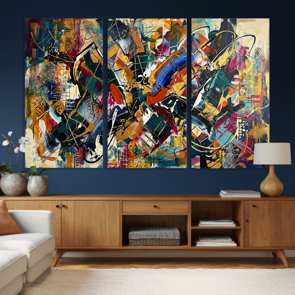 Geometric Abstract Wall Art Canvas Print, Orange Blue